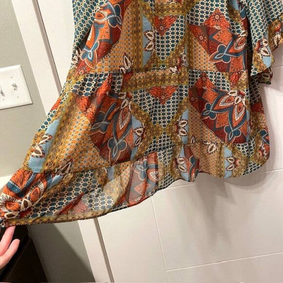 Cato Button Down Retro Patchwork Printed Blouse Size 18/20W Boho Western 70s - Picture 11 of 16